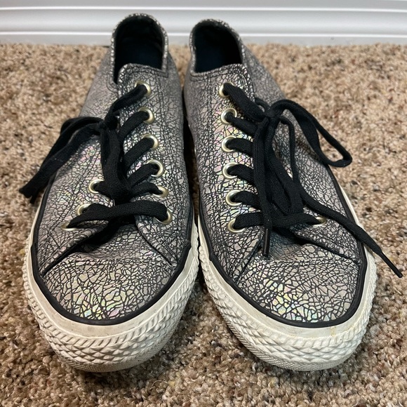 Converse All Star Multicolor Silver Shimmer Opal Cracked Leather Sneakers SZ 7 - Picture 7 of 12